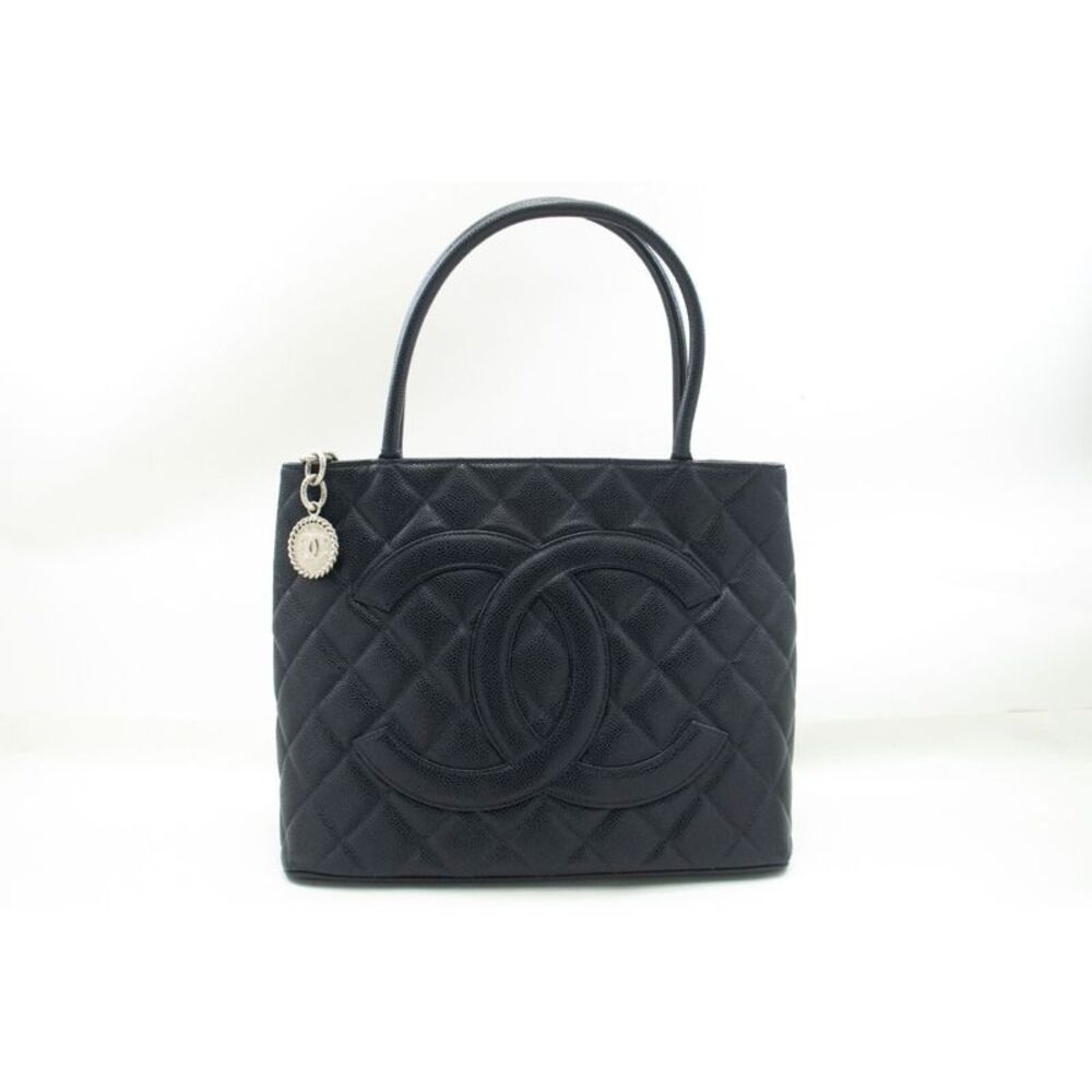 Chanel Medallion Quilted Caviar Black Leather Tote Bag Bag